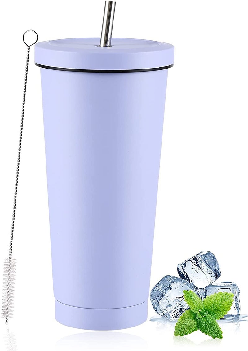 LATERN Iced Coffee Tumbler with Lid and Straw 750ml Insulated Stainless Steel Cup Double Wall Vacuum Travel Coffee Mug Reusable Water Cup Keeps Drinks Cold  Hot Light Purple 1Pcs