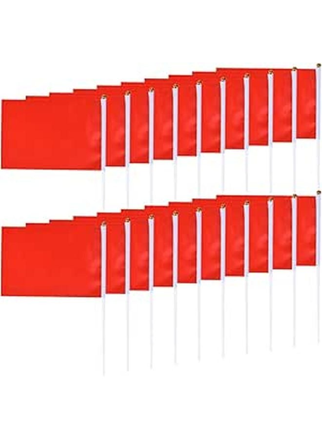 100 Pcs Red Handheld Square Waving Mini Party Stick Flags For Festival Celebration Outdoor Parade Decorations - Image 1