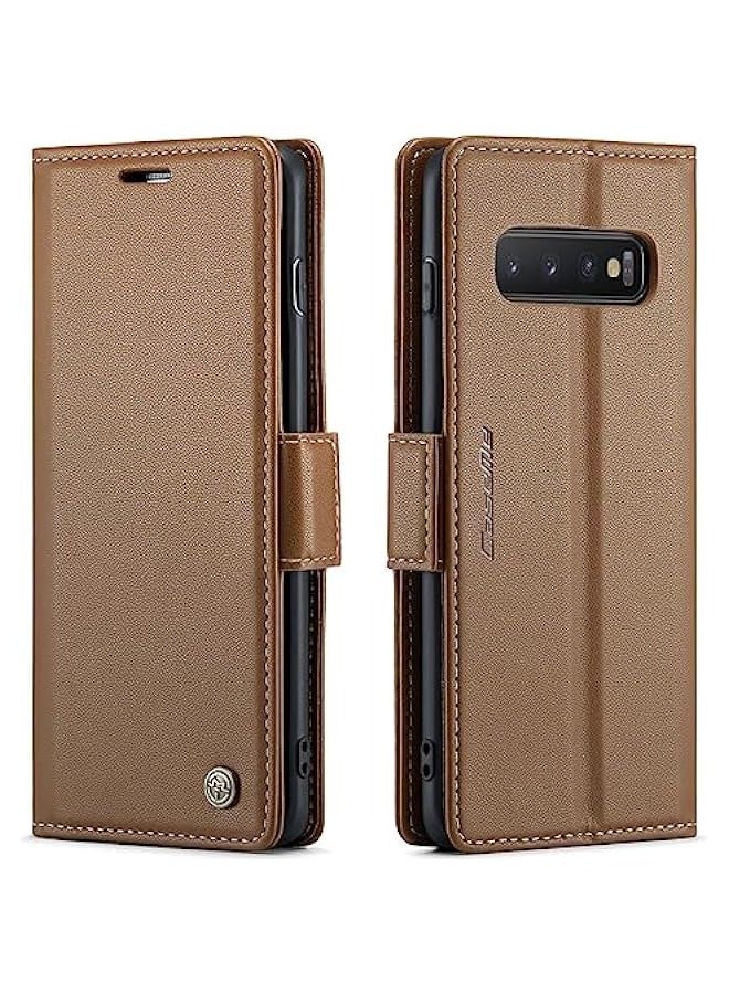 Samsung Galaxy S10+ Plus Leather Wallet Case with Magnetic Stand - Fashion Brown - Image 1