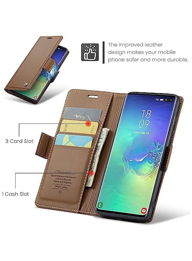 Samsung Galaxy S10+ Plus Leather Wallet Case with Magnetic Stand - Fashion Brown - Image 3