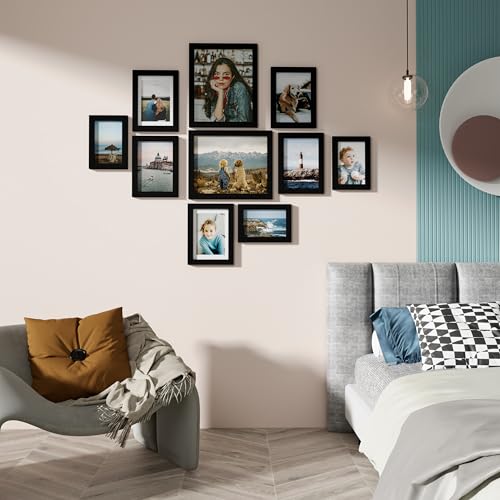 Vittanly 10 Pack Picture Frames Collage Wall Decor, Gallery Wall Frame Set for Wall or Tabletop Display, Engineered Wood and Shatter-resistant Plexiglass, Multi Sizes with 8x10, 5x7, 4x6 Frames, Black - Image 2