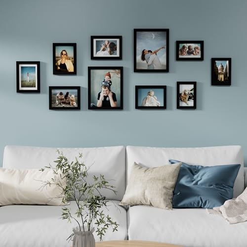 Vittanly 10 Pack Picture Frames Collage Wall Decor, Gallery Wall Frame Set for Wall or Tabletop Display, Engineered Wood and Shatter-resistant Plexiglass, Multi Sizes with 8x10, 5x7, 4x6 Frames, Black - Image 3