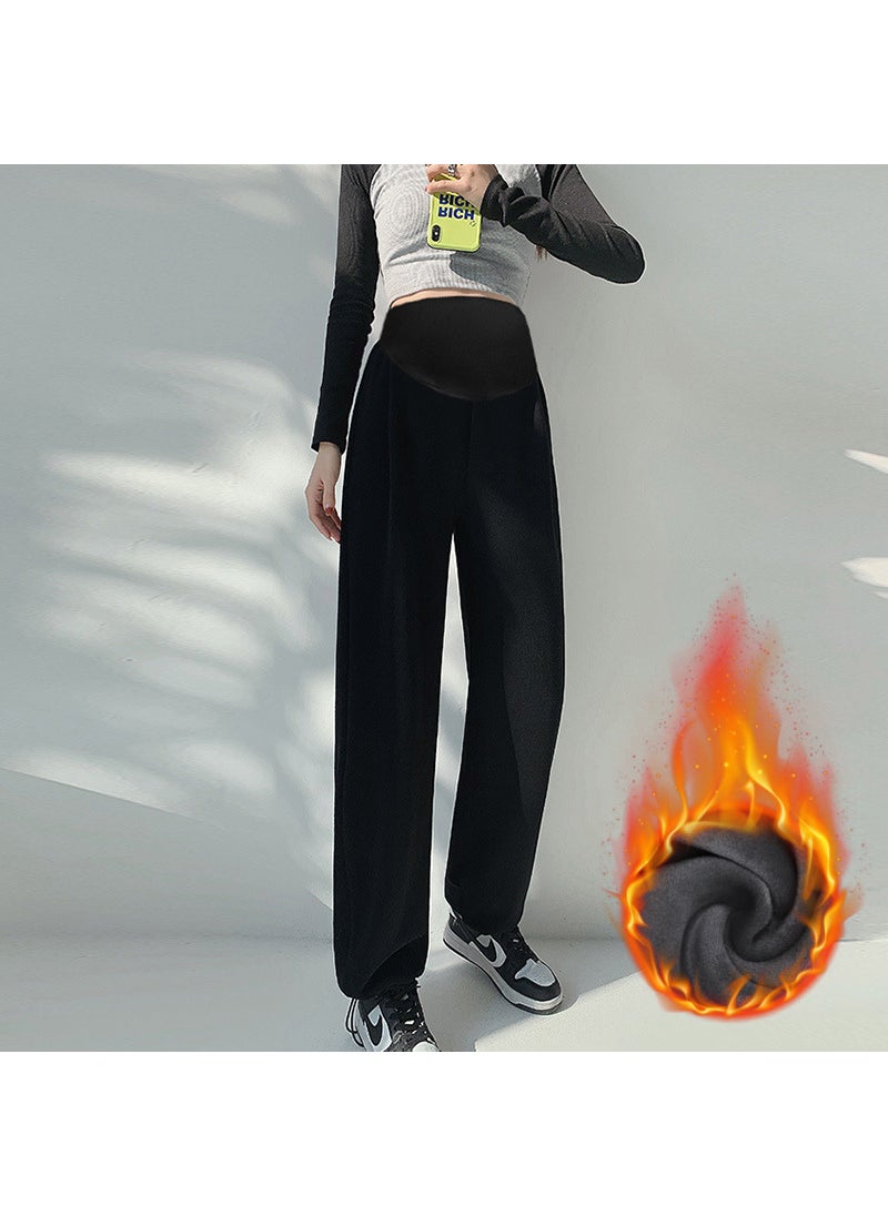 Generic Pregnant Womens Pants Spring and Autumn Outer Wear Large Size Straight Wide Leg Pants Womens Spring Wear Spring Casual Sports Leggings Autumn and WinterDrawstring-Black (plus Velvet) Drawstring-Black (plus Velvet) 