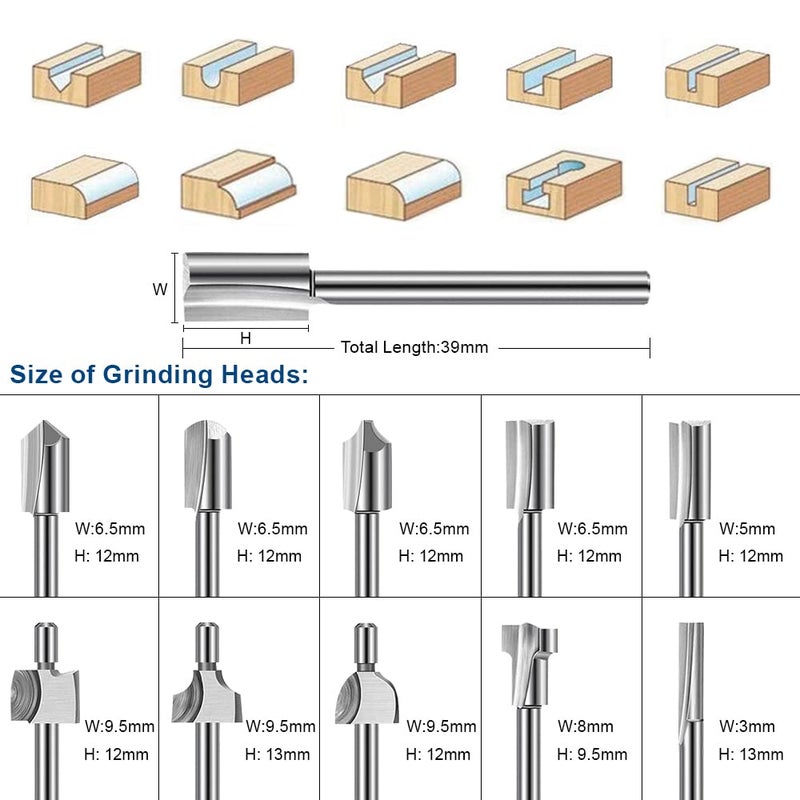 shengbenhao Wood Carving Bits Engraving Router Bit, 20pcs HSS Different Rotary Burr Set with 1/8"(3mm) Shank for Rotary Tools for DIY Woodworking, Carving, Drilling, Engraving, Trimming - Image 5