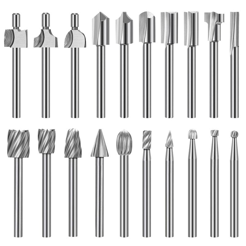 shengbenhao Wood Carving Bits Engraving Router Bit, 20pcs HSS Different Rotary Burr Set with 1/8"(3mm) Shank for Rotary Tools for DIY Woodworking, Carving, Drilling, Engraving, Trimming - Image 1