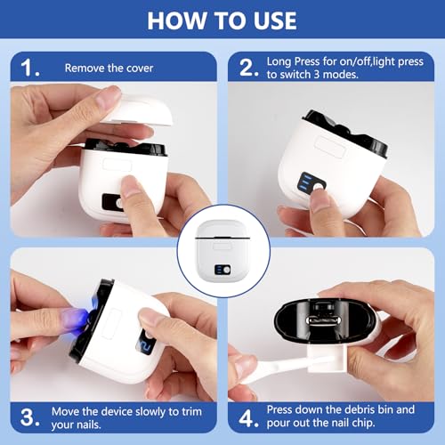 Larimuer Electric Nail Clipper - Automatic Nail Trimmer with 3 Speed Modes, LCD Display, Nail Scraps Storage & USB Rechargeable Safety Fingernail Trimmer for Babies, Kids, Adults, and Seniors - Image 4