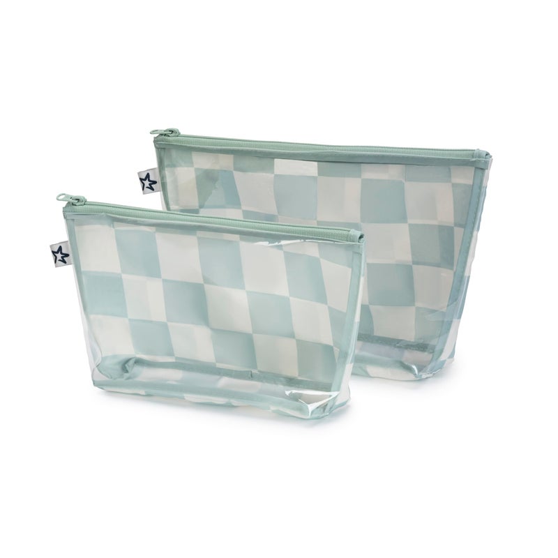 Tiny Twinkle Diaper Bag Organizing Pouches | 2 Pack Mess-Proof Travel Organizer Bags with Structured Bottom & Clear Front | TSA Approved Toiletry Bag Set for Baby and Mom Essentials (Sage Checkers) - Image 2