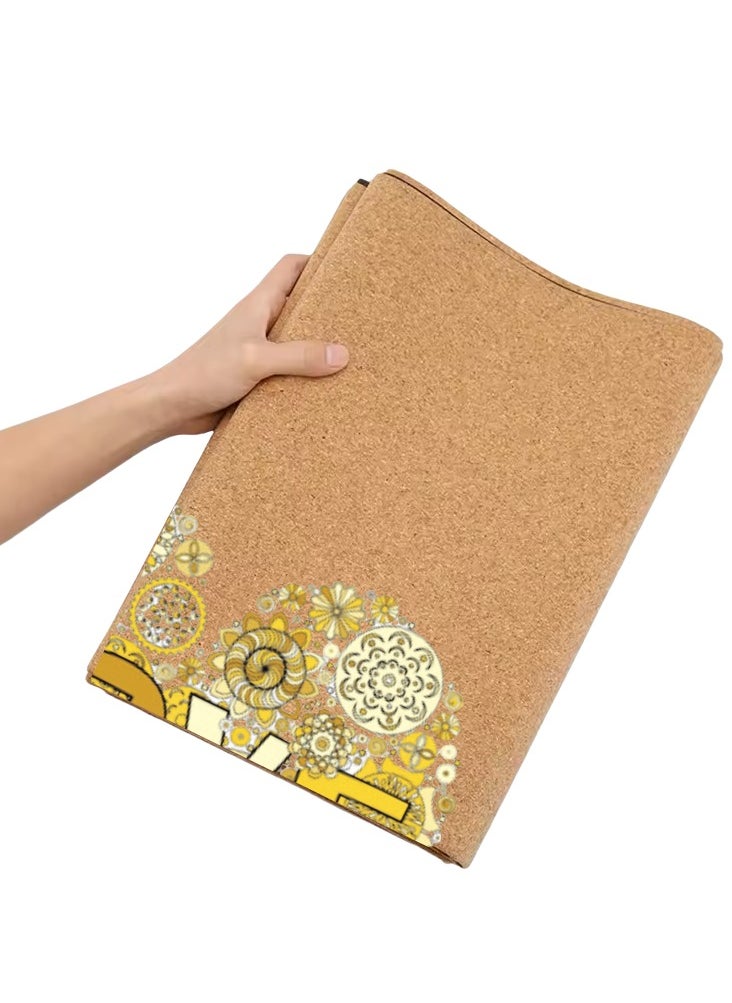 Ayeeb Portable Foldable Yoga Travel Mat 1MM,100% Natural Portugal Cork Surface Eco-friendly Antimicrobial, Non-slip Rubber Reverse, Versatile use for Gym Pilates Fitness Workout Meditation Beach Swimming Pool Carpet floor, Best Gift to friends and families, Full Color Laser Pattern(LOVE heart)  - Image 1