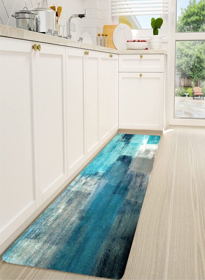 TOMWISH Kitchen Mat Anti-Fatigue Kitchen Rug Non Skid Kitchen Floor Mats 23.5"X70" Memory Foam Cushioned Rugs Comfort Standing Mat Waterproof Kitchen Runner Mats Turquoise and Teal - Image 1
