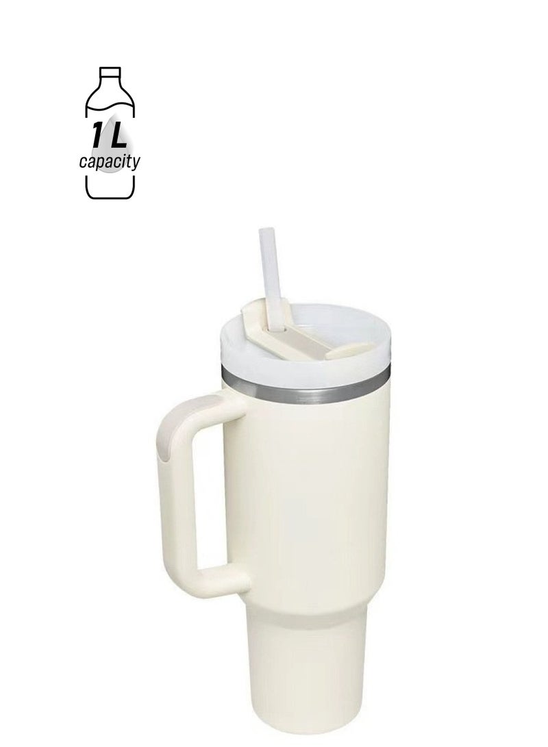 آذاد تمبلر 40 إتش زد كوب القهوة المثلج مع المقبض وكأس التفريغ بالفولاذ المقاوم للصدأ العازل بالقش لزجاجات المياه الساخنة والباردة