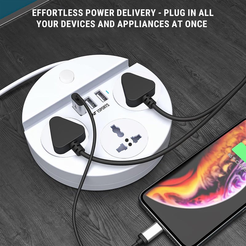 Ant Esports PS330 Power Strips with 3 Universal Socket and 3 USBA 3Meter Cord 2500Watt Fireproof Material Heavy Duty Cable Overload Protection Extension Cord for HomeOffice AppliancesWhite - Image 2