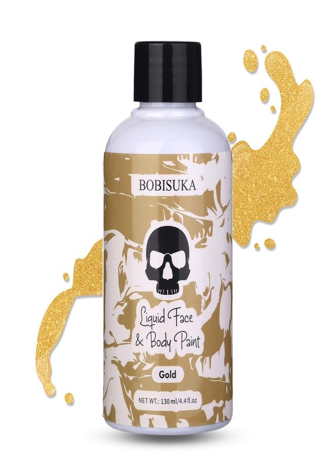 BOBISUKA Gold Face Body Paint Liquid Texture Washable Non Toxic Facepaint Fast Drying Metallic Gold Foundation Makeup for Halloween Cosplay SFX Costume Party Large Capacity(130ml) - Image 1