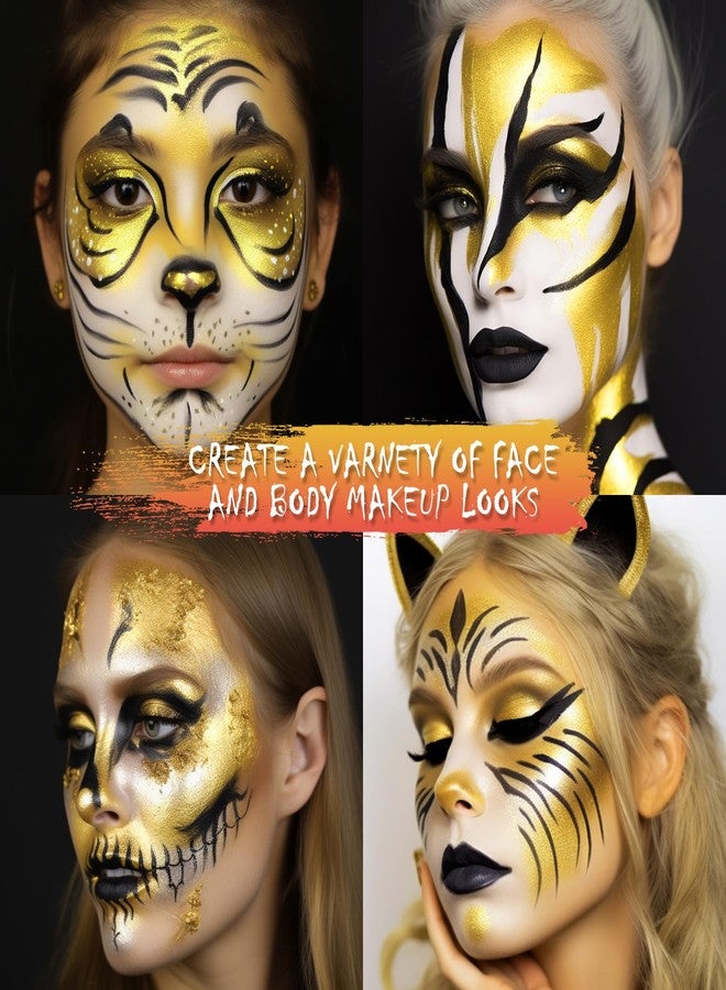 BOBISUKA Gold Face Body Paint Liquid Texture Washable Non Toxic Facepaint Fast Drying Metallic Gold Foundation Makeup for Halloween Cosplay SFX Costume Party Large Capacity(130ml) - Image 3