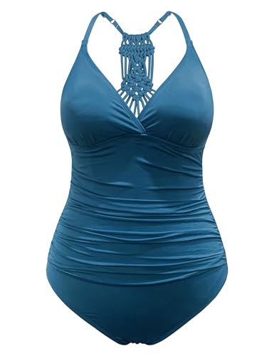 Hilor Womens One Piece Bathing Suit Sexy Slimming Monokini Swimwear Ruched Tummy Control Swimsuits Aquamarine Blue 10 - Image 4