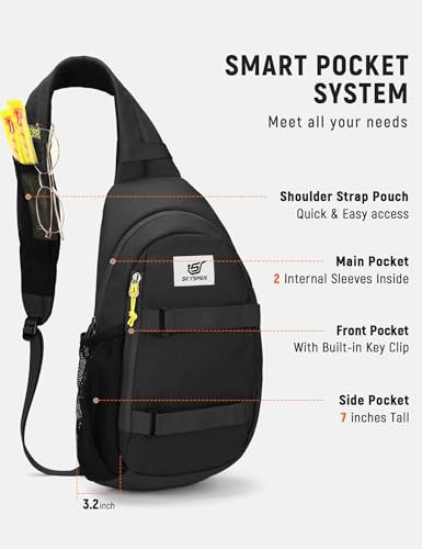 SKYSPER Sling Bag AntiTheft RFID Crossbody Bag Travel Cross Body Backpack Shoulder Hiking Sling DaypackBlack - Image 3
