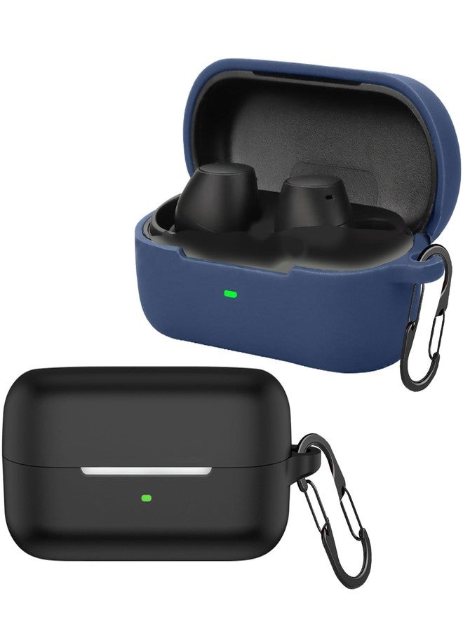 EasyBee [2 Pack] easyBee Case Compatible with Sony WF-C510 Bluetooth Headphone Charging Cover with 2 Keychain, Soft Liquid Silicone Ultra Thin Shockproof Protective Kit - Black and Blue - Image 1