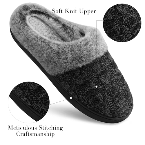 shoeslocker Womens Memory Foam Fuzzy Slippers Knitted House Slippers for Women Comfy Slip-On Warm House Shoes, black size 8 - Image 3