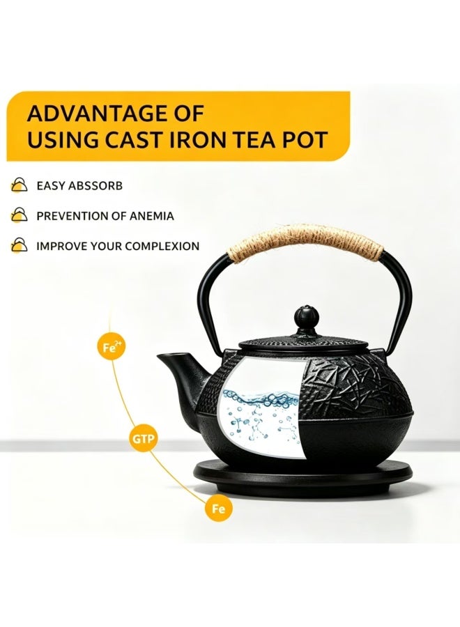 900ml Japanese Black Cast Iron Teapot with Stainless Steel Infuser - Image 2