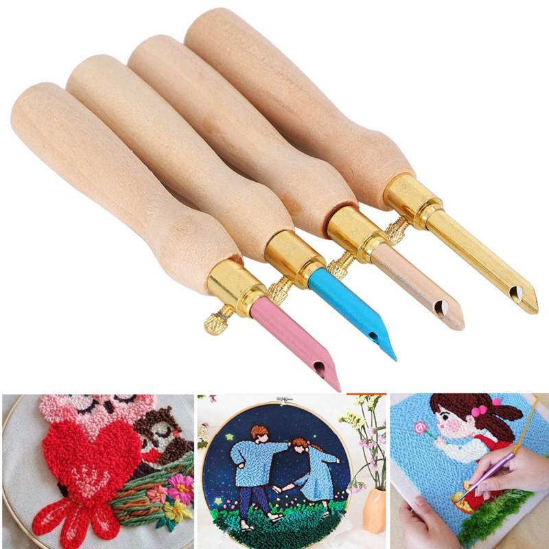 Portable Punch Needle: Stainless Steel & High-quality Wood Ergonomic Wooden Handle - Compact Lightweight Knitting Embroidery Pen for Beginner DIY Craft Relaxation Activity - Image 1