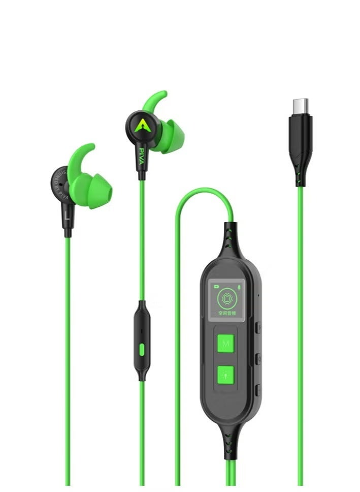 PIVA S6PRO-G Type-C Gaming Headset Built-in LED display on the controller shows instant information such as volume level and operating mode Equipped with a built-in sound card 3D surround sound to accurately simulate reality while gaming Green - Image 1