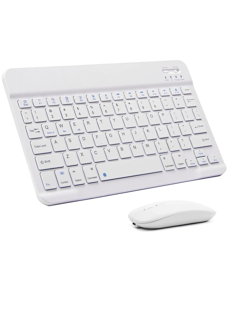 ELTRAZONE Ultra-Slim Bluetooth Keyboard and Mouse Combo Rechargeable Portable Wireless Keyboard Mouse Set for Apple iPad iPhone iOS 13 and Above Samsung Tablet Phone Smartphone Android Windows (White) - Image 1