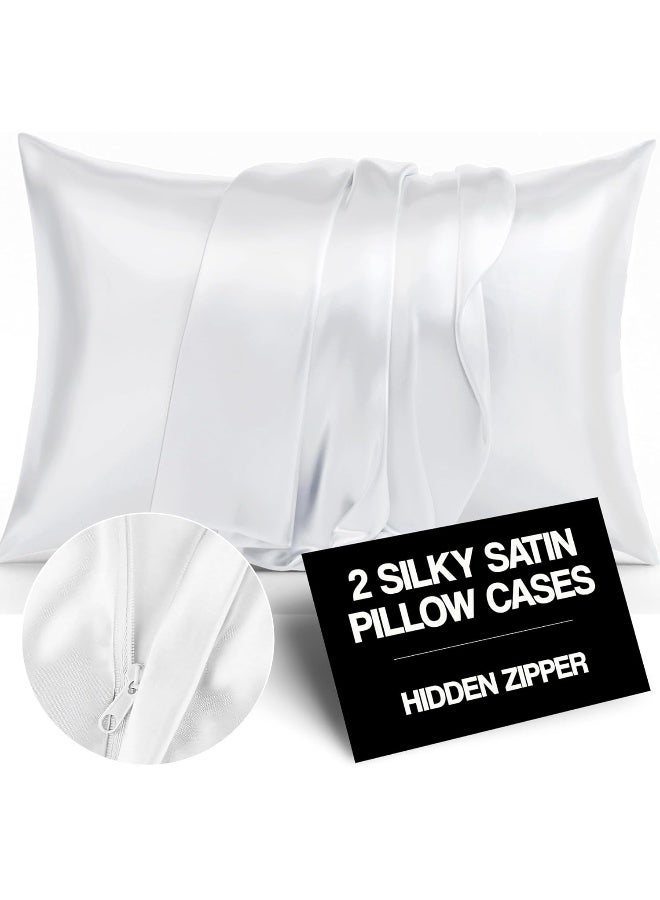 ShopBedding Luxury Satin Pillowcase for Hair – Standard Satin Pillowcase with Zipper, White (Pillowcase Set of 2) – Blissford - Image 2