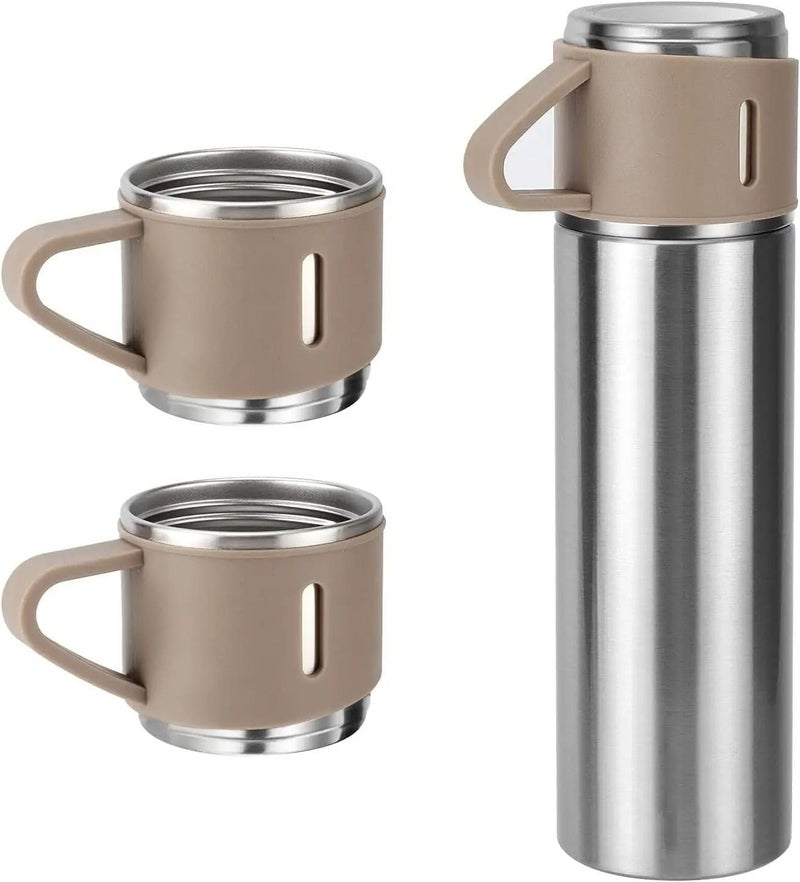 Redvant Redvant 1 Steel Vacuum Flask Set with 3 Stainless Steel Cups Forcoffee Hot Drink Cold Water Ideal Gift and Travel Friendly Silver - Image 4