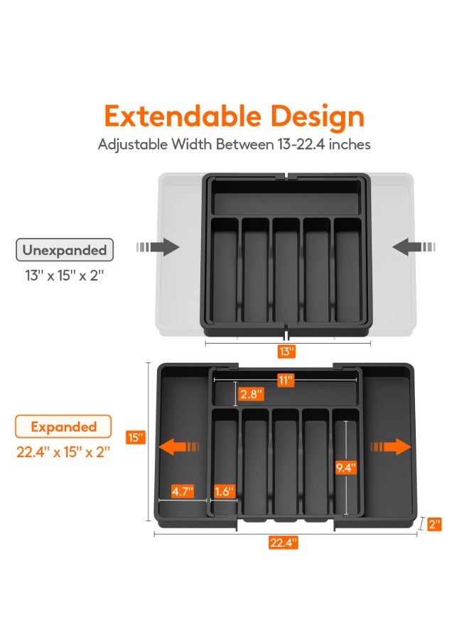 Silverware Drawer Organizer, Expandable Utensil Tray for Kitchen, BPA Free Flatware and Cutlery Holder, Adjustable Plastic Storage for Spoons Forks Knives, Large, Black - Image 3