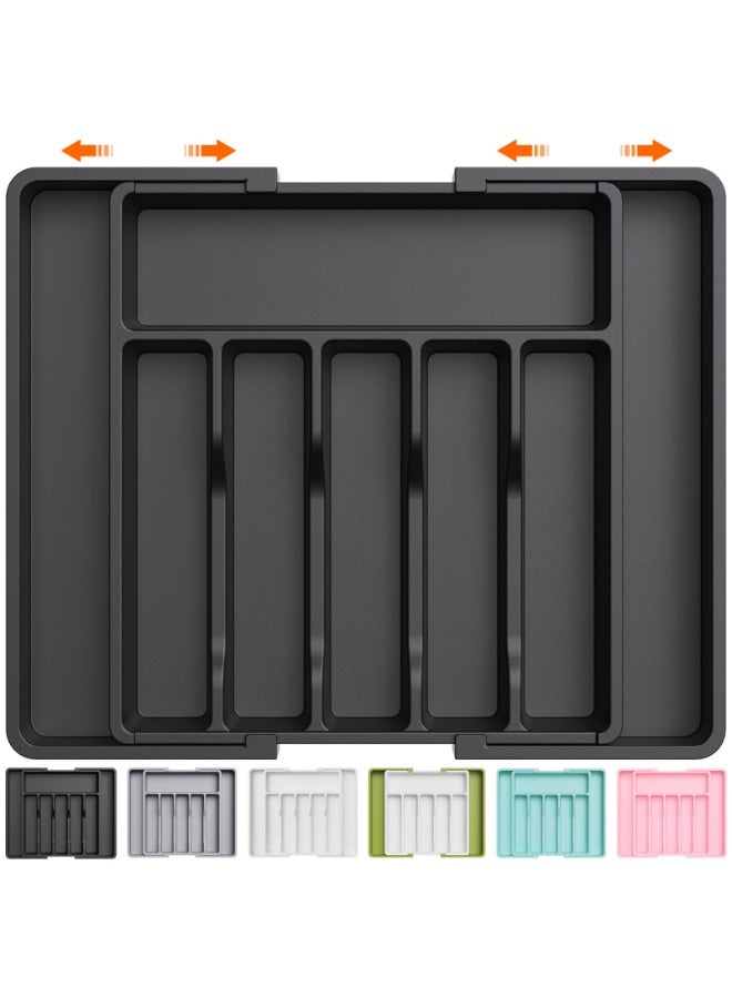 Silverware Drawer Organizer, Expandable Utensil Tray for Kitchen, BPA Free Flatware and Cutlery Holder, Adjustable Plastic Storage for Spoons Forks Knives, Large, Black - Image 1