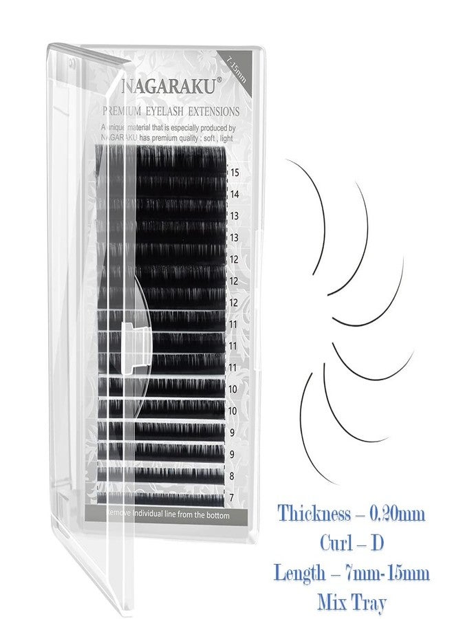 NAGARAKU Eyelash Extensions Individual Lashes 0.20 D curl 7-15mm Mix Tray Classic Matte Black Soft Natural 16 rows lash extensions - Image 2