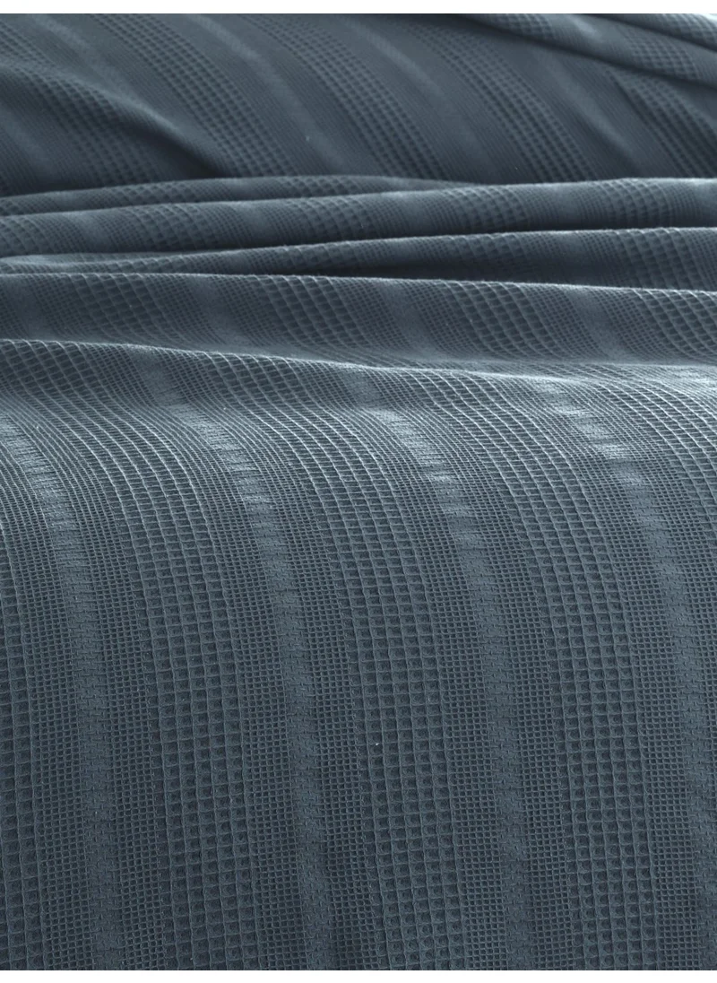 Sevim Single Waffle Blanket 160x230 cm - 100% Cotton - Honeycomb Design - Gofre Blanket - Indigo Blue