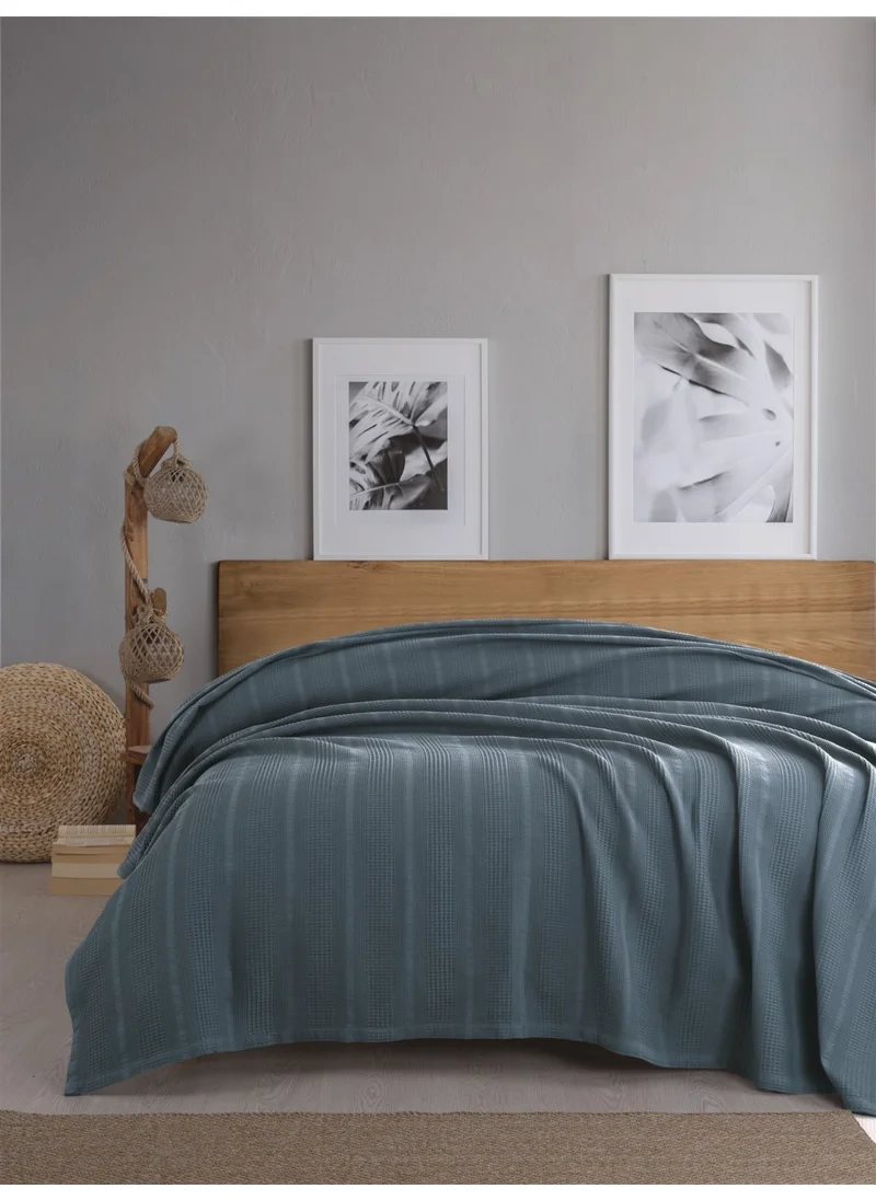 Sevim Single Waffle Blanket 160x230 cm - 100% Cotton - Honeycomb Design - Gofre Blanket - Indigo Blue
