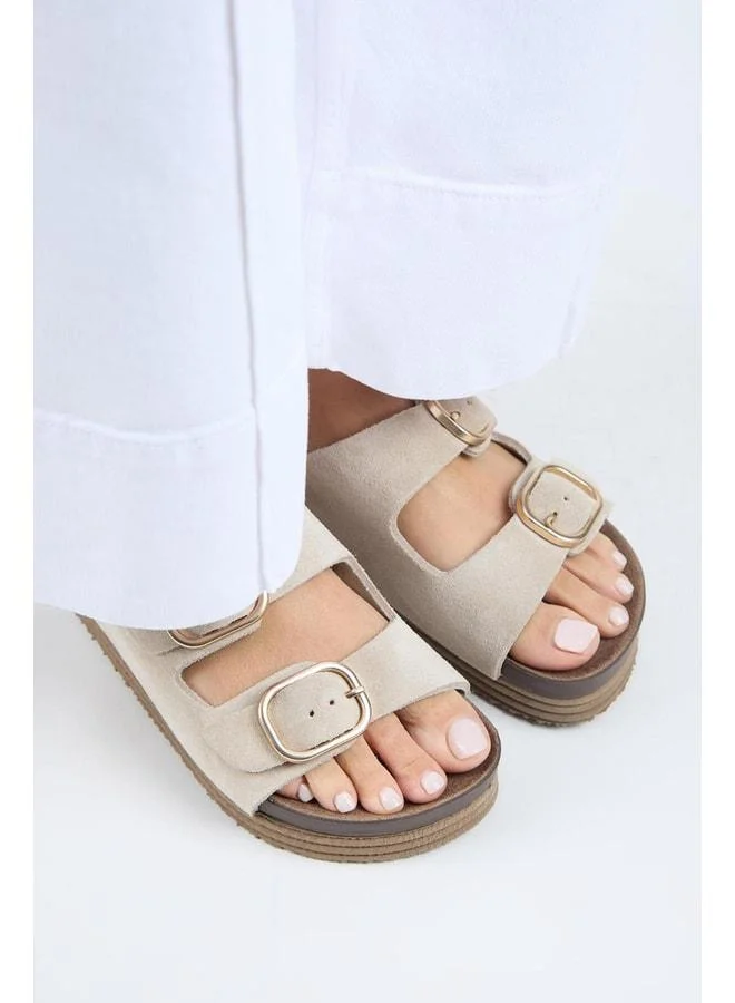 Manijero  Alexa Women's Real Leather Double Buckle Platform Beige Sandal. for Women | Best Price UAE