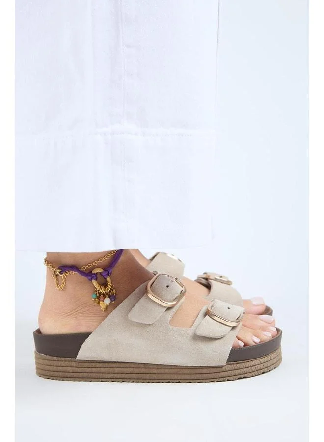 Manijero  Alexa Women's Real Leather Double Buckle Platform Beige Sandal. for Women | Best Price UAE