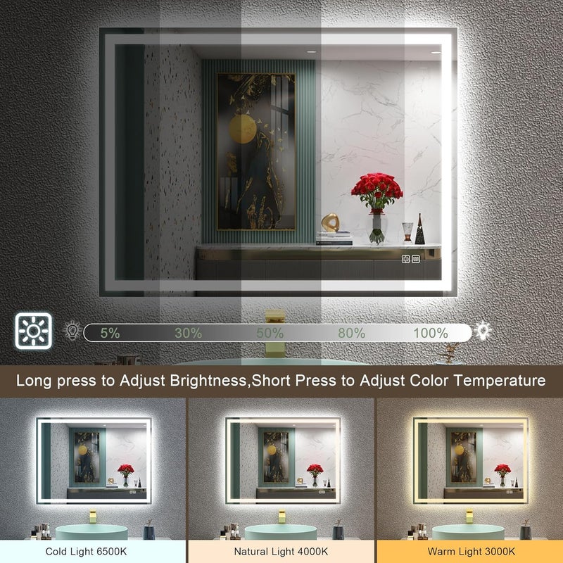 STARLEAD Bathroom Mirror with Lighting 80 x 60 cm, Dimmable, 3 Colour Temperatures 3000 K - 6500 K, Mirror with Lighting and Demogging, Memory Function, IP44 Bathroom Mirror, Horizontal/Vertical - Image 3