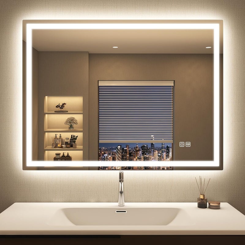 STARLEAD Bathroom Mirror with Lighting 80 x 60 cm, Dimmable, 3 Colour Temperatures 3000 K - 6500 K, Mirror with Lighting and Demogging, Memory Function, IP44 Bathroom Mirror, Horizontal/Vertical - Image 1