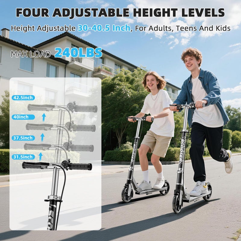 GRENYX Scooters for Kids 8-12, Teens & Adults - Load 240 LBS, 8-Inch Wheels, Kick Scooter with Shock Absorption System, Hand Brake & Bell, 4 Adjustable Height Levels, Perfect for School, Commuting or Park - Image 4