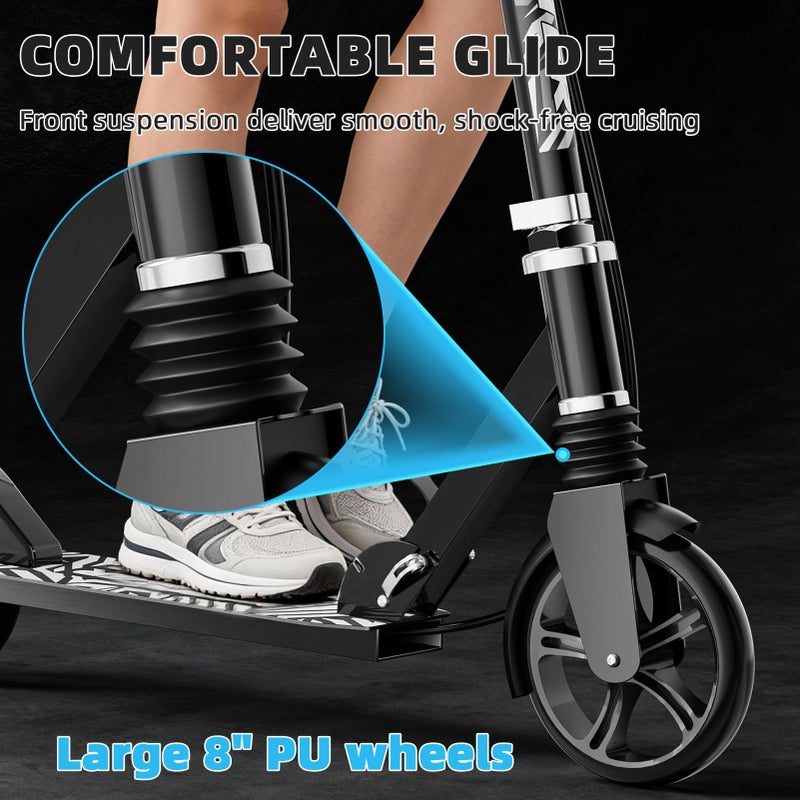GRENYX Scooters for Kids 8-12, Teens & Adults - Load 240 LBS, 8-Inch Wheels, Kick Scooter with Shock Absorption System, Hand Brake & Bell, 4 Adjustable Height Levels, Perfect for School, Commuting or Park - Image 2