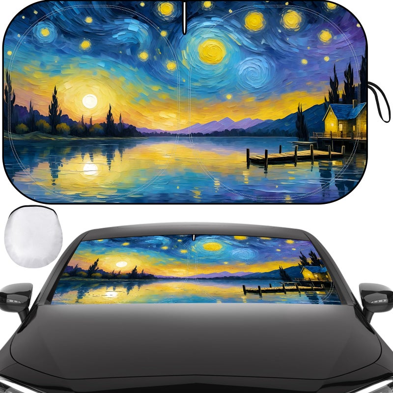 Clothclose Windshield Sun Shade Car Sun Shade Windshield Reflector Sunshade Offers Ultimate Protection for Car Interior Reflective Polyester Blocks Heat for CarsTrucksSUVs 57 x 32 in - Image 3