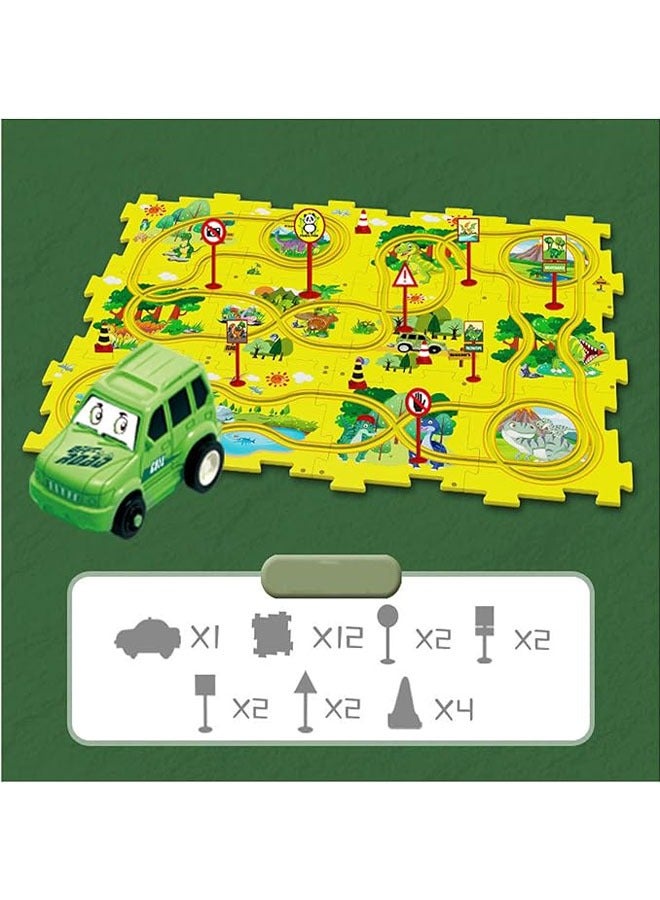 Educational Puzzle Games for Kids 2023 for Railcar Games Fun Railway Car Making Toy Battery Powered Toy Vehicle Puzzle Board Kids Toy (25 Pieces Dinosaurs) - Image 1