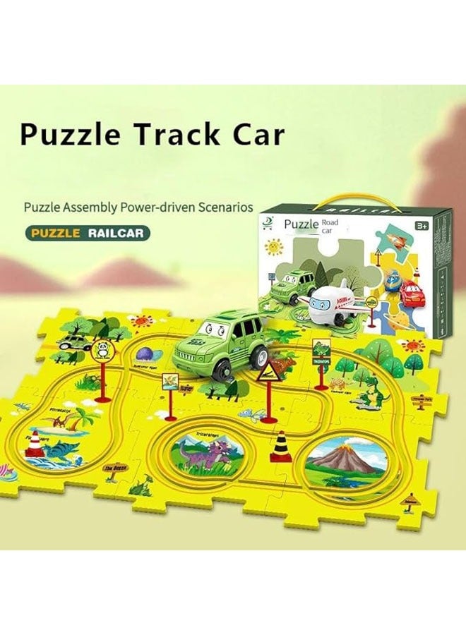 Educational Puzzle Games for Kids 2023 for Railcar Games Fun Railway Car Making Toy Battery Powered Toy Vehicle Puzzle Board Kids Toy (25 Pieces Dinosaurs) - Image 5