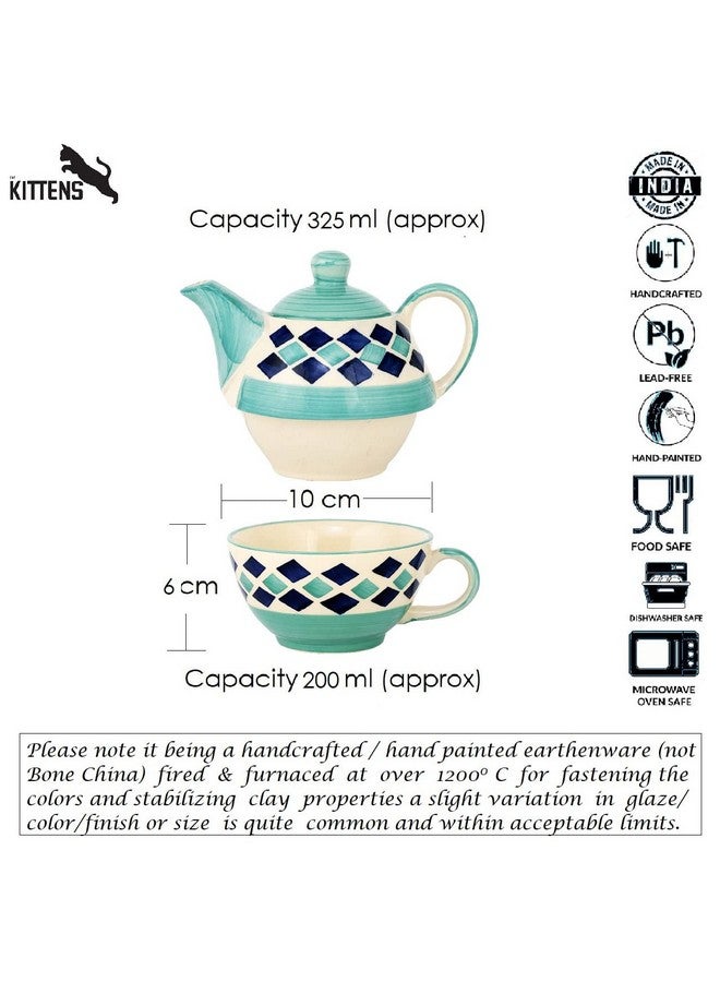 KITTENS Hand Painted Stackable Ceramic Tea Pot & Cup Set - 325ml - Blue Diamond Pattern - Microwave & Dishwasher Safe - Food Grade - an All Occasion Gift for Tea Lovers - Image 5