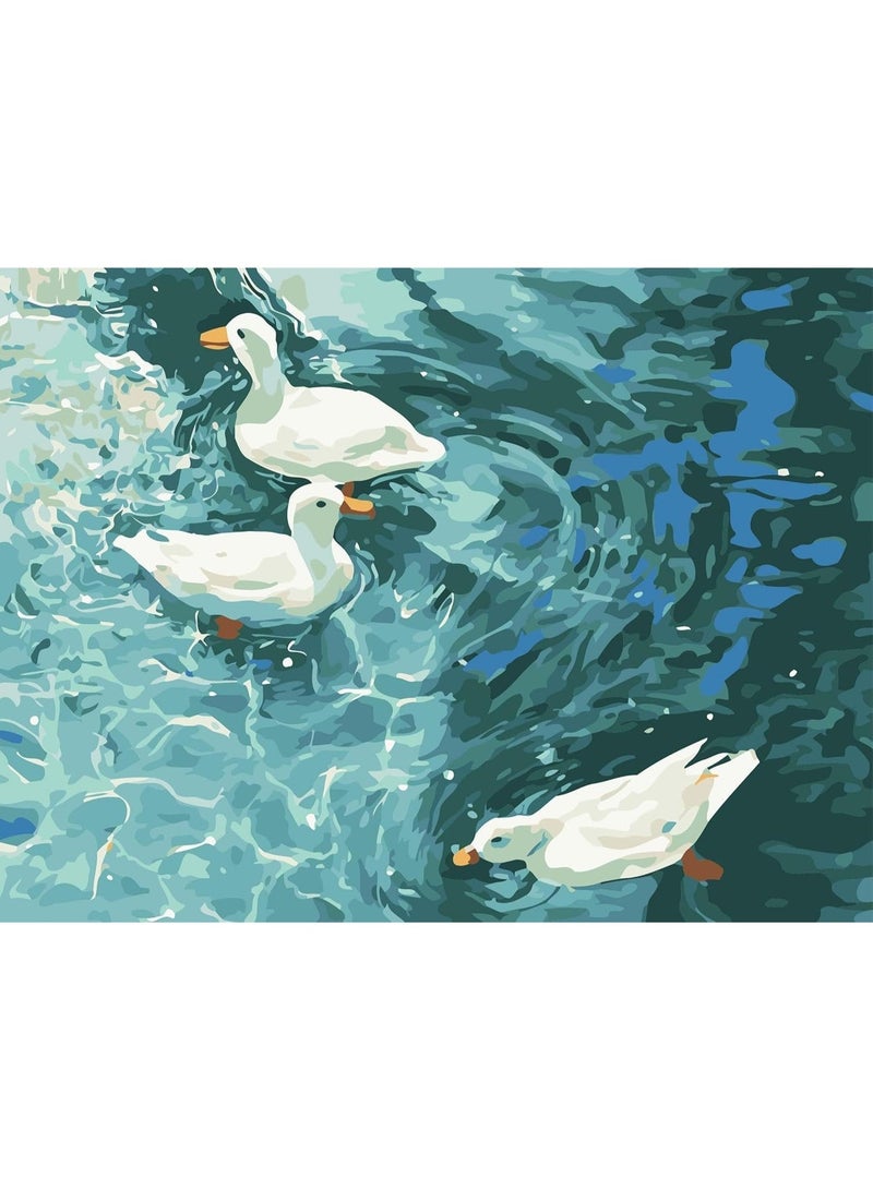 HZYH Summer Duck Paint by Numbers for Adults Beginners, Canvas Painting Kit with Complete Supplies, DIY Wall Art for Home Decor, 12x16 Inch - Image 1