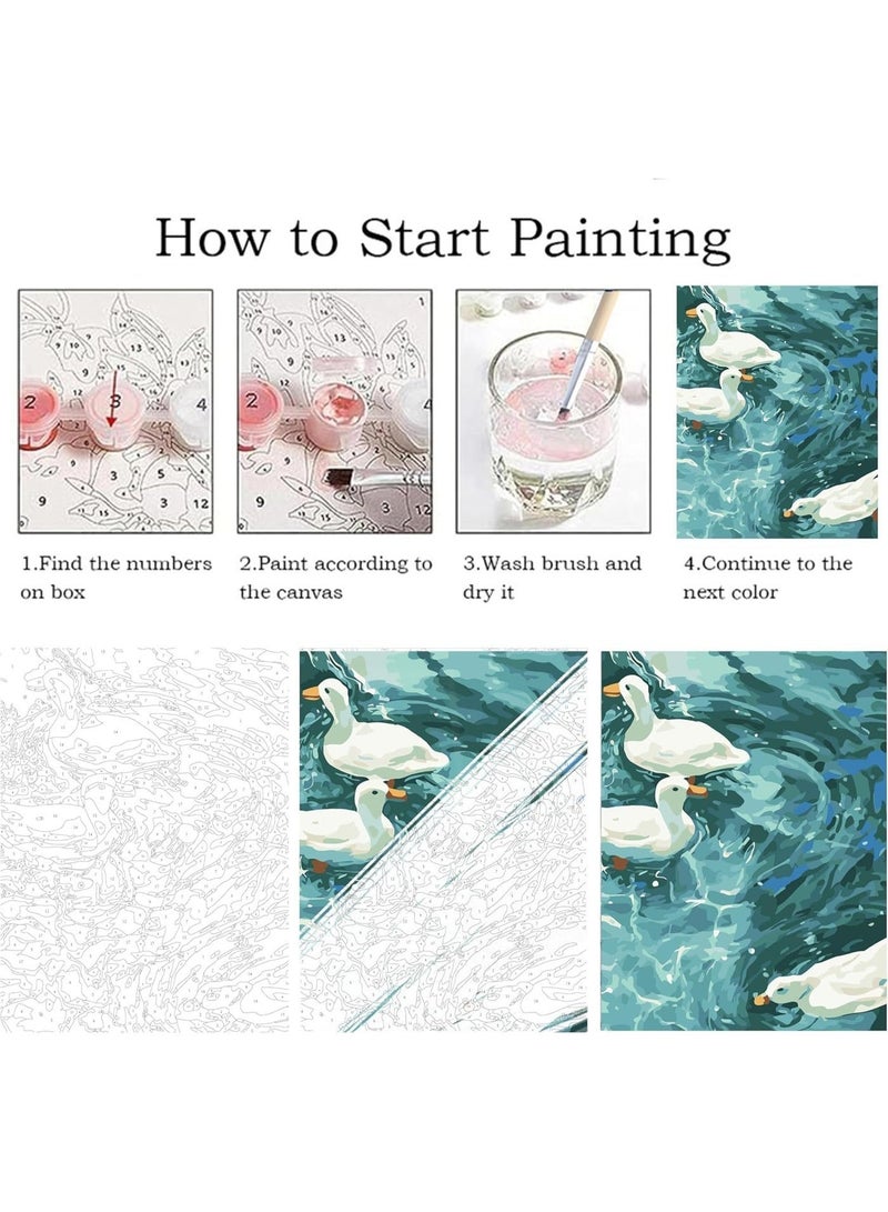 HZYH Summer Duck Paint by Numbers for Adults Beginners, Canvas Painting Kit with Complete Supplies, DIY Wall Art for Home Decor, 12x16 Inch - Image 4