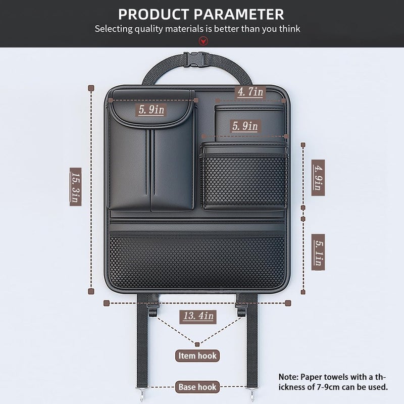 Leather Backseat Car Organizer with 5 Pockets and Foldable Food Tray - Image 3