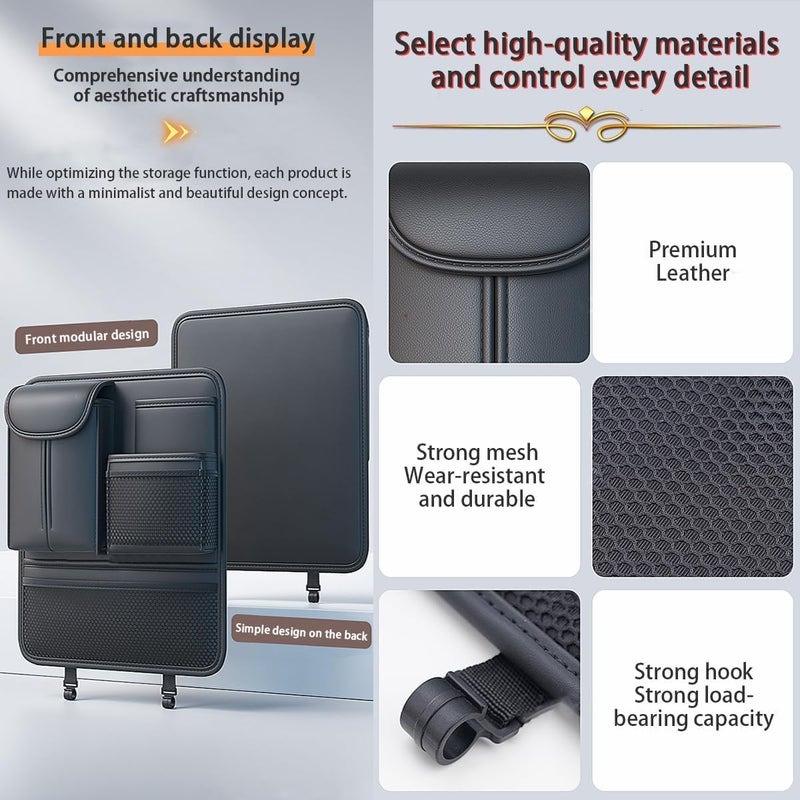 Leather Backseat Car Organizer with 5 Pockets and Foldable Food Tray - Image 5