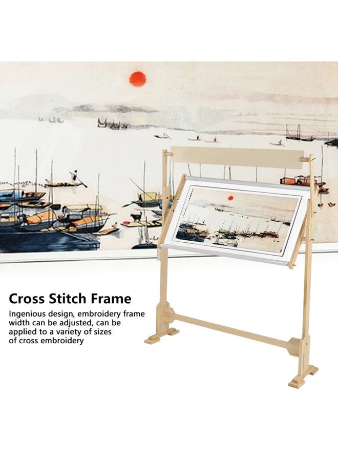 Ejoyous Adjustable Embroidery Stand, Large Size Wood Frame Embroidery Hoop Stand Rotated Cross Stitch Stand for Cross Stitch Needlework Sewing Tools - Image 3