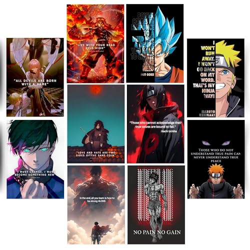Posters Inc Anime Motivation,Aesthetic Home Decor Items for Living Room, Birthday Gifts for Men, 300 GSM HD Quality Print A4 Size Set of 10 with Glue Dots - Image 1