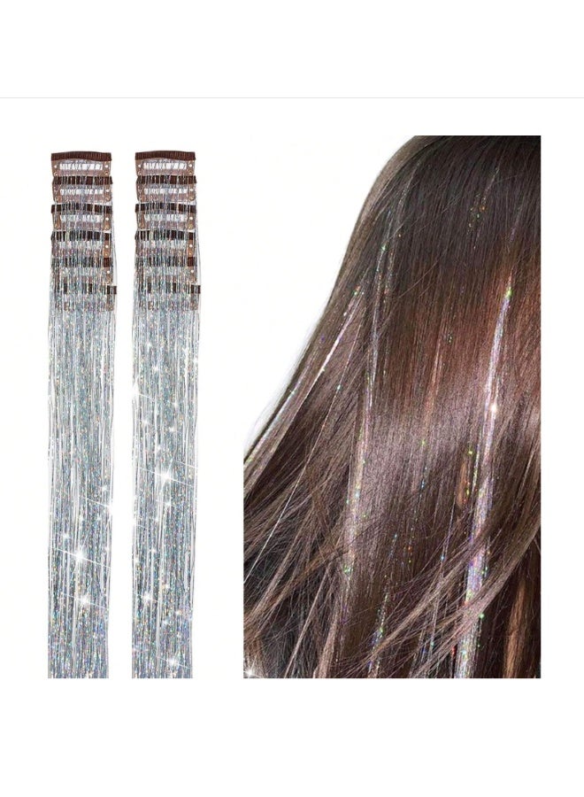 5 Pieces / Set of 60cm Shiny Silver Hair Clips, Heat Resistant Glitter Fairy Hair Accessory Set, Suitable for Women (Silver) - Image 1