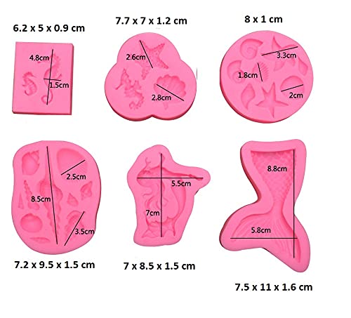 Heptik Silicone Fondant Cake Decoration Chocolate Baking MoldsSea Theme Shell Mermaid Tail Starfish ConchSea Ocean Creatures 3D Chocolate Fondant Soap Resin Mould 6 Piece - Image 2